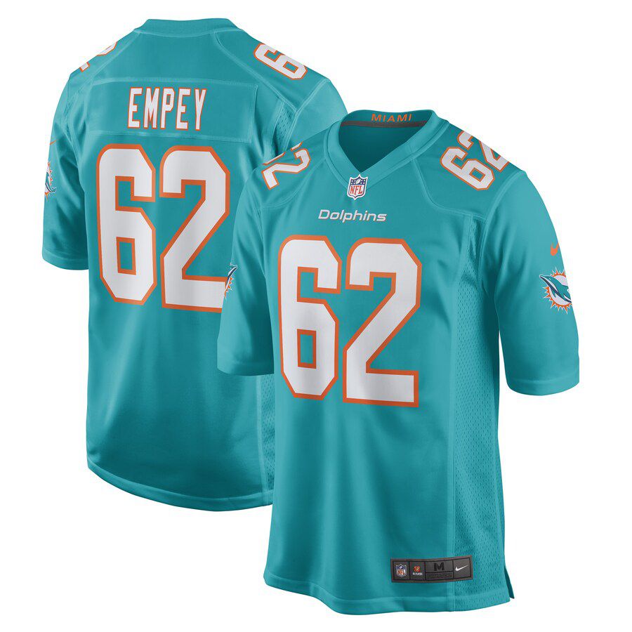 Men Miami Dolphins 62 James Empey Nike Aqua Game Player NFL Jersey